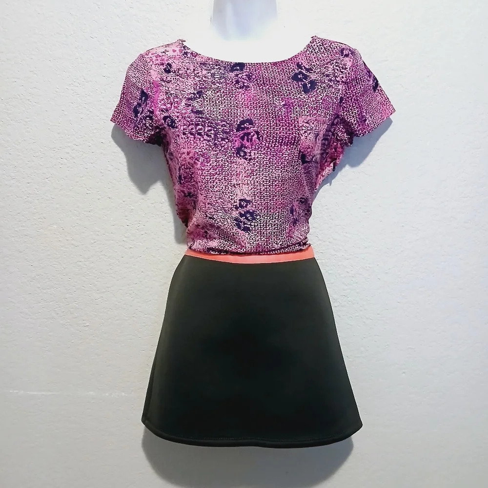 💚5/$25 Gryphon Pink & Black Keanu Silk & Neoprone Mini Dress Vintage